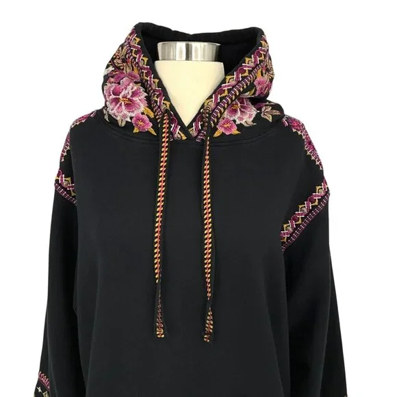 Johnny Was Valmere Pull On Hoodie Sweatshirt Black Embroidered Size Large L - Picture 2 of 10